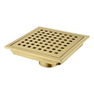 Orhemus Square Shower Floor Drain with Removable Cover Grid Grate 6 inch Long, SUS 304 Stainless Steel Brushed Gold Brass Finished