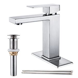 AVSIILE Brushed Nickel Bathroom Faucet, Single Hole Vanity Bath Faucet, Single Handle Modern Stainless Steel Bathroom Faucets for Sink 1 Hole with Pop Up Drain Stopper & Water Supply Hoses
