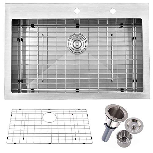 Friho 33″x 22″ Inch 18 Gauge Commercial Large Topmount Drop-in Single Bowl Basin Handmade SUS304 Stainless Steel Kitchen Sink,Brushed Nickel Kitchen Sinks With Dish Grid and Basket Strainer | The Storepaperoomates Retail Market - Fast Affordable Shopping