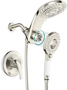 SR SUN RISE Magnetic 8-Spray Shower Faucet Set 2-in-1 Dual Shower Head with Handheld Combo and ON/OFF Switch for Saving Water Single Handle Shower System with Valve and Trim Kit, Brushed Nickel