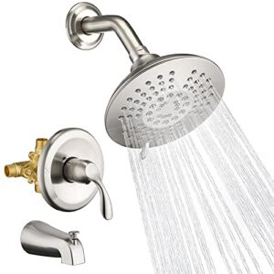 HOMELODY Shower Faucet with Tub Spout Brushed Nickel Shower Faucets Sets Complete 6 Inch Shower Head 5-Function Spray Shower Tub Kit Shower System with Single-Handle Shower Combo