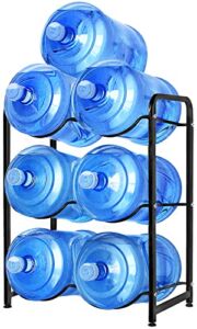 5 Gallon Water Jug Rack, 3-Tier Reinforced Carbon Steel Water Jug Holder for 6 Bottles of 5-Gallon Water, Detachable Water Jug Organizer Floor Protection for Home Office Black