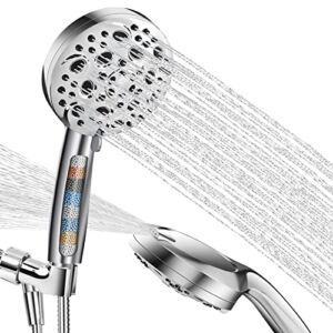 Popioibr High Pressure Shower Heads, 10 Modes Shower Head with Handheld, Power Wash to Clean Bathroom, 5.04″ Rain Showerhead with 80 Inches Extra Long SS Hose, Hard Water Filter & Adjustable Bracket.