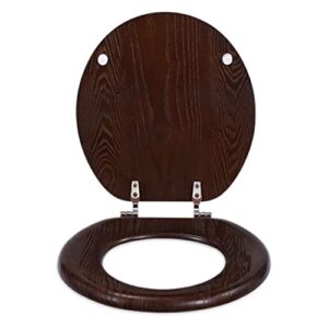 Round Wood Toilet Seat, Wooden Toilet Seats with Metal Hinges, Easy to install for American Standard Size Toilet Seats