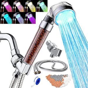 LED Shower Head Handheld with Hose,7 color LED Handheld Spa Shower Nozzle, LED Handheld Spa Shower Nozzle, High Pressure Filter Handheld Shower,Rainfall 7 Colors Changing High Pressure ,lajemax