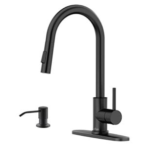 Black Kitchen Faucet with Soap Dispenser, APPASO Matte Black Kitchen Faucet with Pull Down Sprayer, 2-Mode Kitchen Sink Faucets Black, Modern Kitchen Faucet for RV/Bar Sink, Durable Stainless Steel