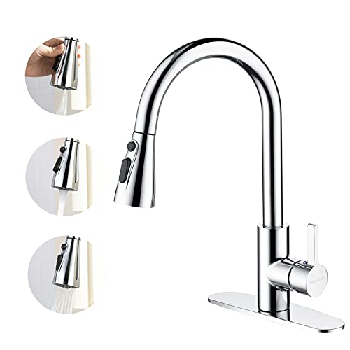 DREAMIND Kitchen Faucet with Pull Down Sprayer Chrome, 3-Function High Arc Single Handle Kitchen Sink Faucet with Deck Plate, Commercial Modern RV Kitchen Faucet, Grifos De Cocina | The Storepaperoomates Retail Market - Fast Affordable Shopping