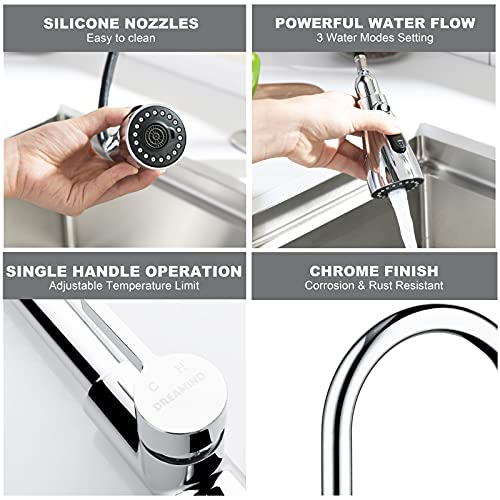 DREAMIND Kitchen Faucet with Pull Down Sprayer Chrome, 3-Function High Arc Single Handle Kitchen Sink Faucet with Deck Plate, Commercial Modern RV Kitchen Faucet, Grifos De Cocina | The Storepaperoomates Retail Market - Fast Affordable Shopping