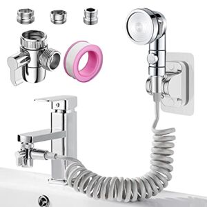 Roscid Sink Faucet Sprayer Attachment Set, Kitchen Bathroom Pet Bathing Shower Head with 9.8ft Hose and G1/2 / M22 / M24 Faucet Adapters, Hair Washing, Dog Shower and More (Faucet Not Included)