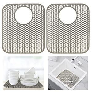 2Pcs 13.58 ”x 11.6 ” Double Bowl Silicone Sink Mat, Universal Rear Drain Kitchen Protector Grid Accessory, Folding Non-slip Mats for Bottom of Stainless Steel Porcelain (FHD012)