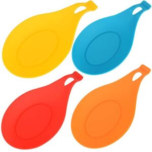 Kitchen Silicone Spoon Rest, Flexible Spoon-Shaped Silicone Kitchen Spoon Holder, Cooking Utensil Rest Ladle Spatula Spoon Holder Set of 4