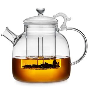DOPUDO GRANDEUR Glass Teapot, 1850ml/ 62oz Glass Kettle with Removable Infuser, Borosilicate Glass Tea Pot for Stovetop, Loose Leaf and Blooming Tea Maker