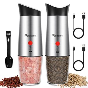 Electric Salt and Pepper Grinder Set USB Rechargeable Pepper Grinders Gravity Automatic Pepper Shakers Spice Salt Mill Adjustable Coarseness Stainless Steel Pack of 2