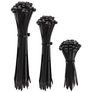 Bates- Cable Zip Ties, 150 Pack, Assorted Sizes, 4/8/12 Inch, Zip Ties, Cable Ties, Black Zip Ties, Wire Wies, Plastic Ties, Tie Wraps, Cord Ties, Electrical Cable Ties, Plastic Zip Ties.