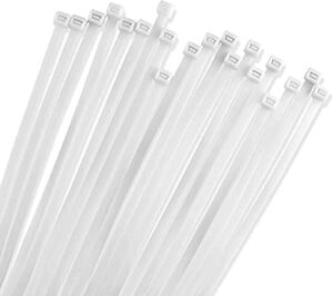 12″ White Zip Cable Ties (100 Pack), 40lbs Tensile Strength – Heavy Duty, Self-Locking Premium Nylon Cable Wire Ties for Indoor and Outdoor by Bolt Dropper (White)