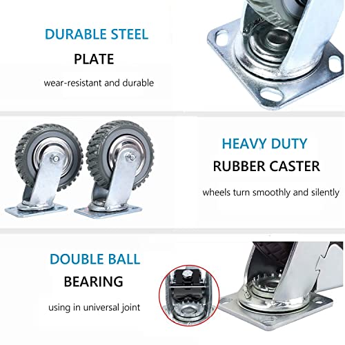 uyoyous 6” x 2” Industrial Caster Wheels Heavy Duty Swivel Caster 1760 lbs Silent Ball Bearing Solid Wheel 360° Rotation Top Plate (2 with Brakes& 2 Without) | The Storepaperoomates Retail Market - Fast Affordable Shopping