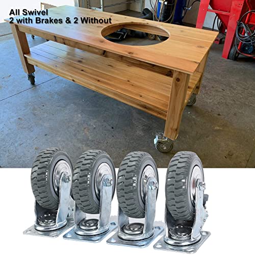 uyoyous 6” x 2” Industrial Caster Wheels Heavy Duty Swivel Caster 1760 lbs Silent Ball Bearing Solid Wheel 360° Rotation Top Plate (2 with Brakes& 2 Without) | The Storepaperoomates Retail Market - Fast Affordable Shopping