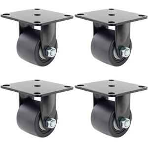 Dr.Luck 2.5 Inch Fixed Casters Set with 50mm Extra Width Nylon Wheels,Low Center of Gravity,Heavy Duty,Double Ball Bearing,Top Plate Rigid,Hi-Temp Nylon Castors,Total 4400 Lbs Load Capacity,Pack of 4