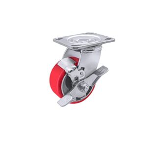 4″X 2″ Heavy Duty Casters – Industrial Casters Polyurethane Caster with Strong Load-bearing Capacity 800 LB, Brake Caster, Widely Used in Furniture,WorkBrench,Tool Box(1 Brake)
