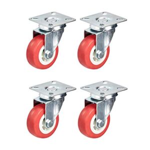 AmazonCommercial 2-Inch Top Plate Swivel PVC Caster with Brake, Red, 4-Pack