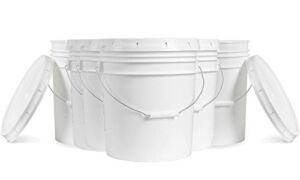 5 Gallon White Bucket & Lid – Durable 90 Mil All Purpose Pail – Food Grade – BPA Free Plastic (5 Gal. w/Lids – 6pk)