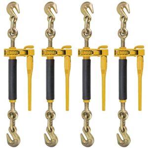 Peerless Ratchet Style Folding Handle Load Binder with 2 Grab Hooks – 12,000 Lbs. Safe Working Load (for 1/2 Inch Grade 70-3/8” Grade 80-3/8” Grade 100 – or 1/2 Inch Grade 80 Chain – Pack of 4)