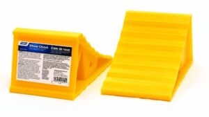 Camco 44414 Wheel Chock Without Rope, Helps Keep Your Trailer RV In Place (Pack of 2) , Yellow