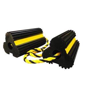 ROBLOCK Wheel Chocks Heavy-Duty Rubber Wheel Block Non-Slip Base with Nylon Rope Yellow Reflective Tape – 1 Pair Black, 7.8″ Long x 4.1″ Wide x 3.9″ High for Travel Trailers, Car, Camper, Truck