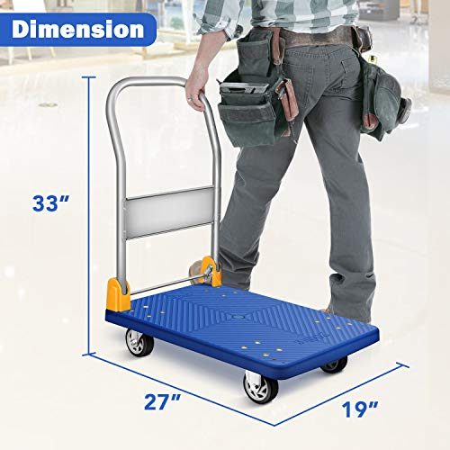 YSSOA Platform Truck with 440lb Weight Capacity and 360 Degree Swivel Wheels, Foldable Push Hand Cart for Loading and Storage, Blue | The Storepaperoomates Retail Market - Fast Affordable Shopping