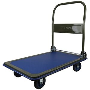 Olympia Tools 85-182 Folding & Rolling Flatbed Cart for Loading, Olive Green with Blue Bumper, 600 Lb. Load Capacity