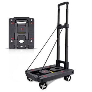 Monyus Portable Folding Hand Truck, 110 lbs Heavy Duty Luggage Cart with 4 Rotate Wheels, Hand Truck Dolly Foldable, Utility Cart with Adjustable Handle for Luggage Travel Shopping Moving Office Use