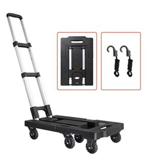 Pansonite Folding Luggage Cart with 500 Lbs Capacity, Portable Aluminum Hand Truck and Dolly with 7 Wheels and 2 Free Rope for Luggage, Travel, Moving, Shopping, Office Use
