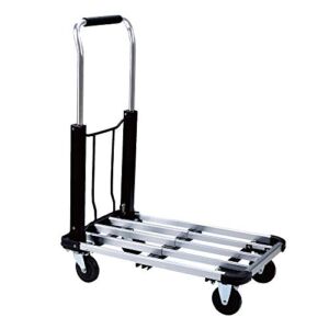 Platform Cart Foldable Push Cart Aluminum Adjustable Length Foldable Cart with 4-Wheel,330-LB Capacity