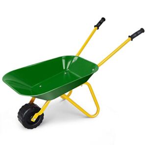 Costzon Kids Metal Wheelbarrow, Metal Construction Toys Kart, Child Wheel Barrel w/ Non-Slip Handle, Wearable Wheels, Yard Rover Steel Tray, Tote Dirt/ Leaves/Tools in Garden for Toddlers, Green