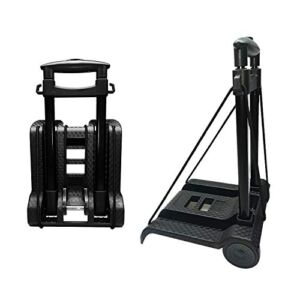Portable Folding Hand Truck Lightweight Trolley Compact Utility Cart with 50kg/110lbs Heavy Duty 2 Wheels Solid Construction Adjustable Handle for Moving Travel Shopping Office Luggage Use(BY07-Black)