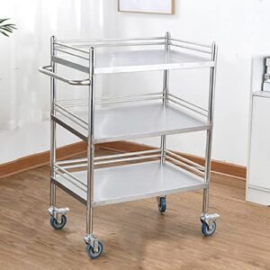 2/3-Layer Lab Medical Cart Stainless Steel Rolling Cart Lab Medical Equipment Cart Trolley for Lab Hospital Clinics,with Non-Slip 360° Mute Wheel, Max Load 100kg (Battery *1 : 3 Layer-64x43x86.5cm)