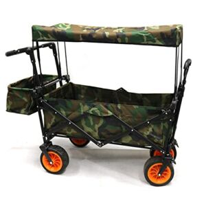 ZZCX Foldable Car Wagon with Removable Awning, Bag, Handle and Wheel Adjustable Foot Brake in One Step for Shopping Camping Gardening Sporting Events,A