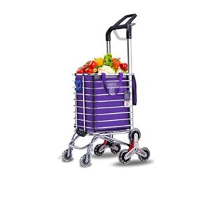 ZSCLLCQ Hand Trucks Folding Shopping Cart, Portable Climbing Cart with Rotating Wheels and Tarpaulin Bags, 177 Lb Capacity (Utility Trolley with Handbag) Trolleys/Purple