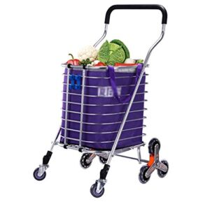 ZSCLLCQ Hand Trucks Folding Shopping Cart Portable Groceries, Practical Lightweight Stairs, Detachable Tarpaulin Bag, Aluminum Grocery Turntable Shopping Trolleys/B