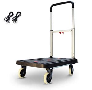 ZSCLLCQ Hand Trucks Folding Trolley 4 Wheel Rubber Wheel 360° Rotating Trolley, The Largest Load-Bea150Kg Folding Trolley Can Be Used for Shopping, Business Travel Trolleys/Black