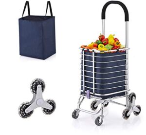 ZSCLLCQ Hand Trucks Folding Shopping Cart, Durable 8-Wheel Shopping Cart with Aluminum Alloy Frame, Rotatable Wheels, Removable Waterproof Canvas Shopping Bag Trolleys