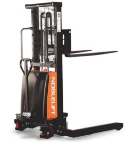 NOBLELIFT SPN22-138 Semi-Electric Pallet Lift Stacker 2200lbs Capacity 138″ Lift Height with Adjustable Straddle Legs and Fork Arms