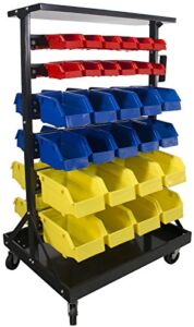 Erie Tools TLPB04 60 Parts Bin Storage Shelving with Locking Wheels for Shop Garage or Home Storage