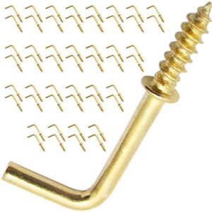 Shells 50PCS Gold Color Copper Plated Metal Right-Angle Hooks 7 Shape Screw Hooks Self-Tapping Screws Hooks L Shape Hooks 0.8 Inch 1/2#