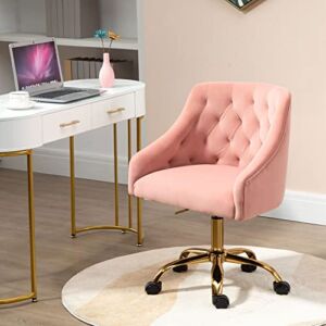 MOJAY Velvet Fabric Pink Desk Chair for Home Office | Swivel Task Chair | Modern Design | Chairs for Bedroom Desk | Girls | for Women | Pink |