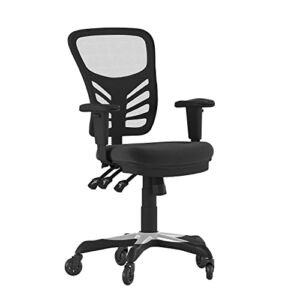 Flash Furniture Nicholas Mid-Back Multifunction Executive Swivel Ergonomic Office Chair with Adjustable Arms, Transparent Roller Wheels, 27″, Black Mesh
