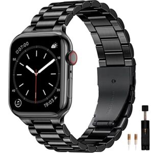 Maledan Compatible with Apple Watch Band 44mm 45mm 42mm 49mm 41mm 40mm 38mm Men Women, Adjustable Stainless Steel Metal Bands Accessories for iWatch Ultra Apple Watch Series 8 7 6 5 4 3 2 1 SE, Black