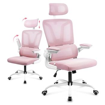 Soontrans Ergonomic Office Chair with Adjustable Arms, Mesh Office Chair with Lumbar Support, 2D Headrest Office Desk Chair, Rocking Ergonomic Chair, Swivel Computer Ergo Chair for Home Office – Pink | The Storepaperoomates Retail Market - Fast Affordable Shopping