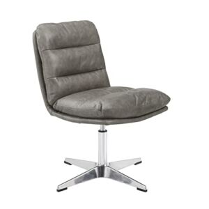Volans Genuine Leather Swivel Desk Chair Comfortable Soft Without Armrests Design No Wheels Mid Century Modern Home Office Desk Chair with Aluminum Alloy Base, Light Gray