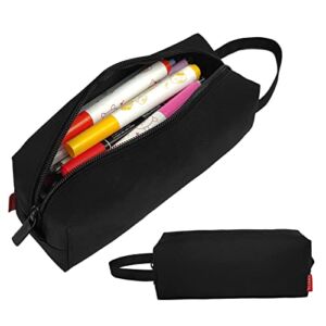 Fmeida Black Pencil Case Large Capacity Pencil Bag with Handle Pencil Cases Zipper Portable Pencil Storage Pouch Bag Pen Holder Minimalist Stationery Organizer for College Office School Supplies